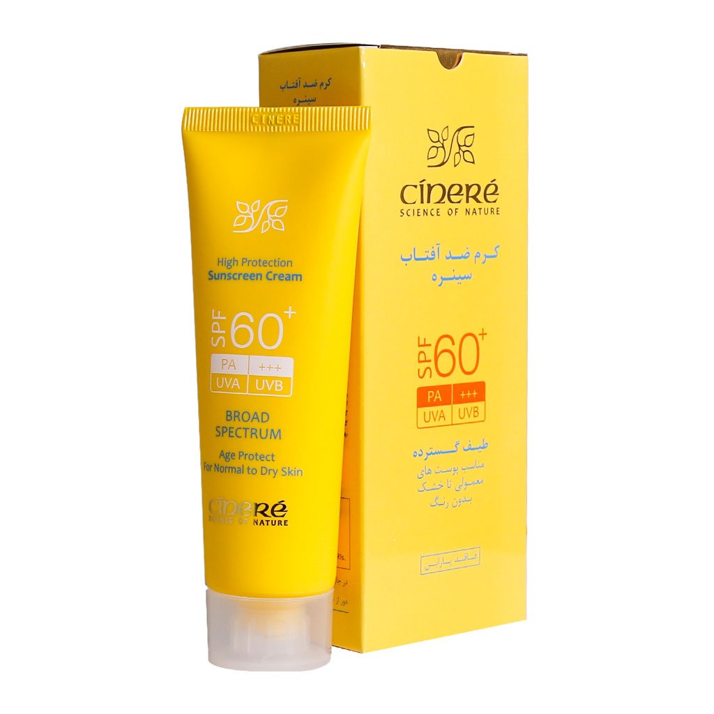 کرم ضد آفتاب SPF60+ بدون رنگ سینره مناسب پوست های معمولی تا خشک 50 میلی لیتر